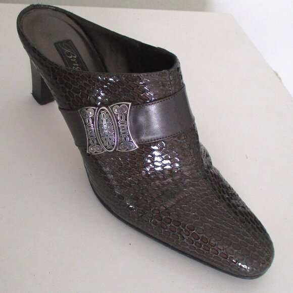 Brighton "Rhyme" Womens Italian Patent Faux Snake Leather Slide w/3" Heel - 7.5M - Picture 1 of 12